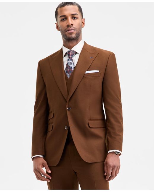 Tayion Collection Brown Classic-fit Solid Suit Separate Jacket for men