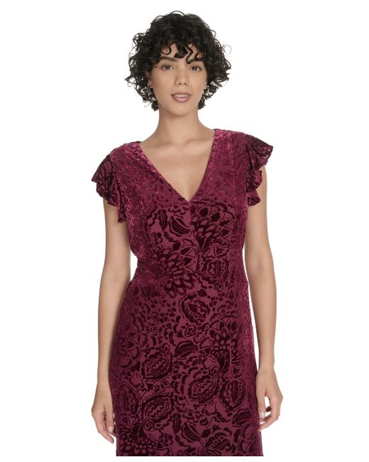 Tommy Hilfiger Burnout Velvet Ruffled High-low Dress in Red | Lyst