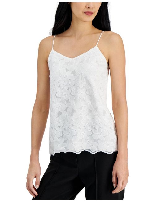 Anne Klein White Floral Embroidered Sleeveless Top