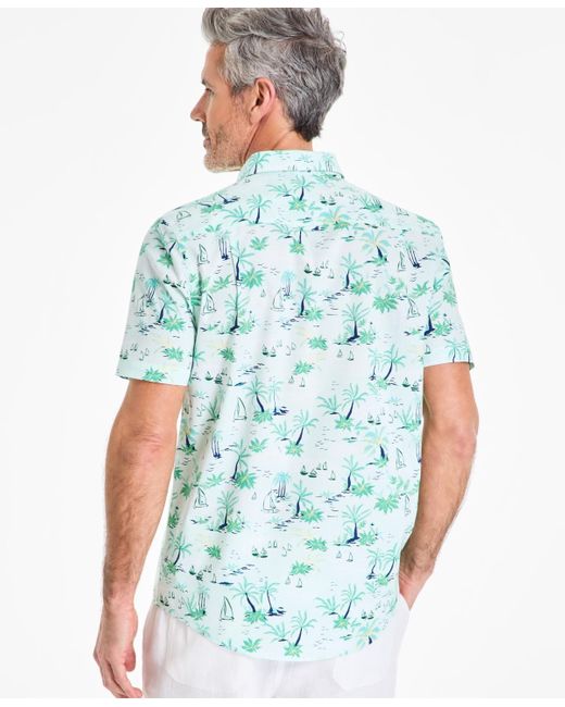 Club Room Blue Palmera Scene Regular-fit Stretch Printed Button-down Poplin Shirt for men