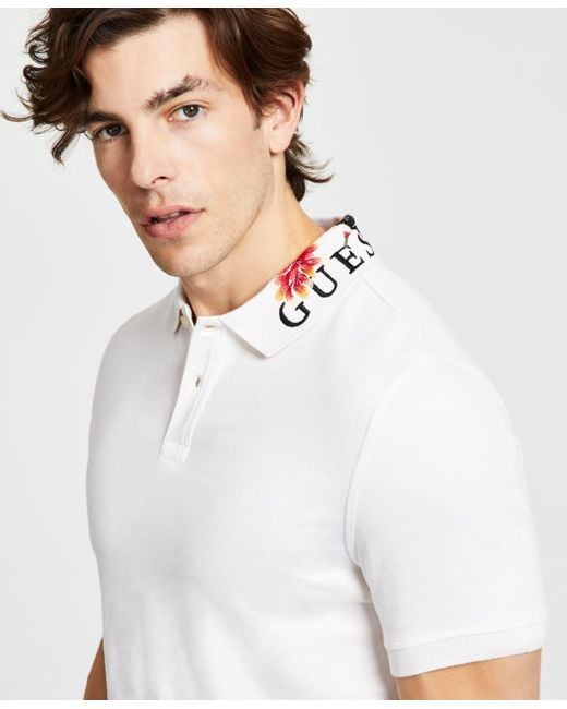 Guess Gray Embroidered Floral Short-sleeve Polo Shirt for men