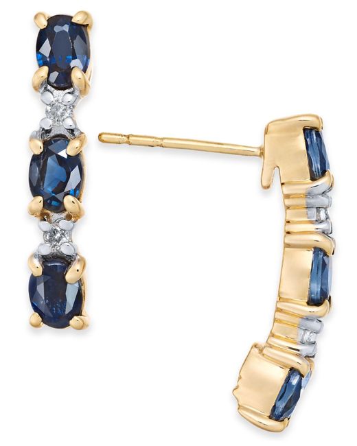 Macy's Multicolor Sapphire (1-3/4 Ct. T.w.) & Diamond (1/20 Ct. T.w.) Curved Drop Earrings In 14k Gold