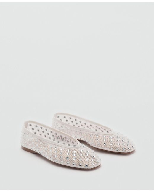 Mango White Rhinestone Detail Mesh Shoes