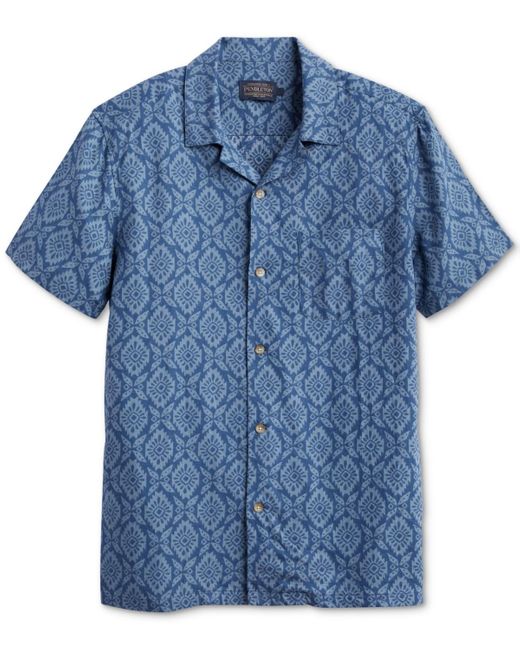 Pendleton Blue Medallion Print Short Sleeve Button-front Shirt for men
