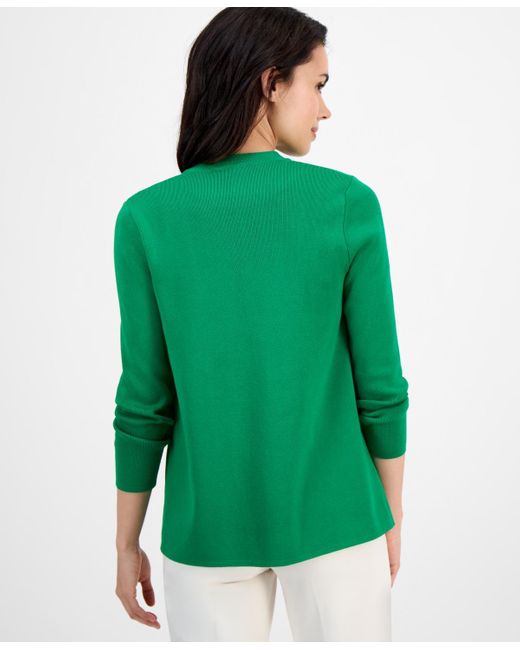 Anne Klein Green Petite Long-sleeve Open-front Cardigan