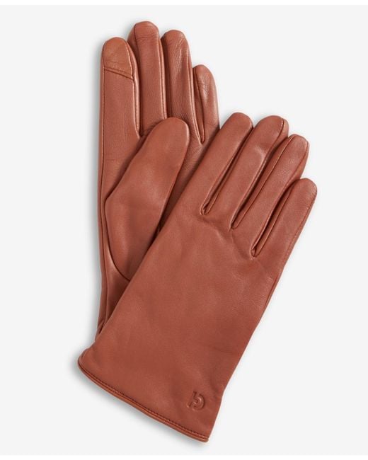 Cole Haan Brown Leather Cashmere Blend Lined Basic Tech Tip Gloves