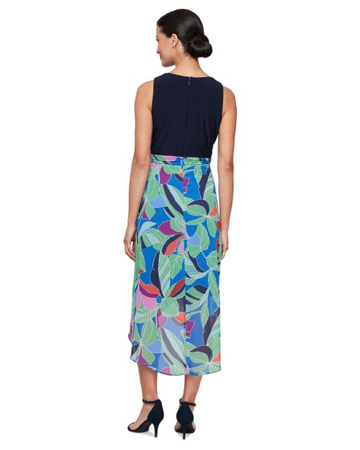 Sl Fashions Blue Mixed-media A-line Sleeveless Dress