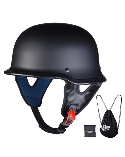 Ahr Blue Run-g Dot German Style Motorcycle Half Helmet Open Face Cruiser Chopper Biker Skull Cap Helmet
