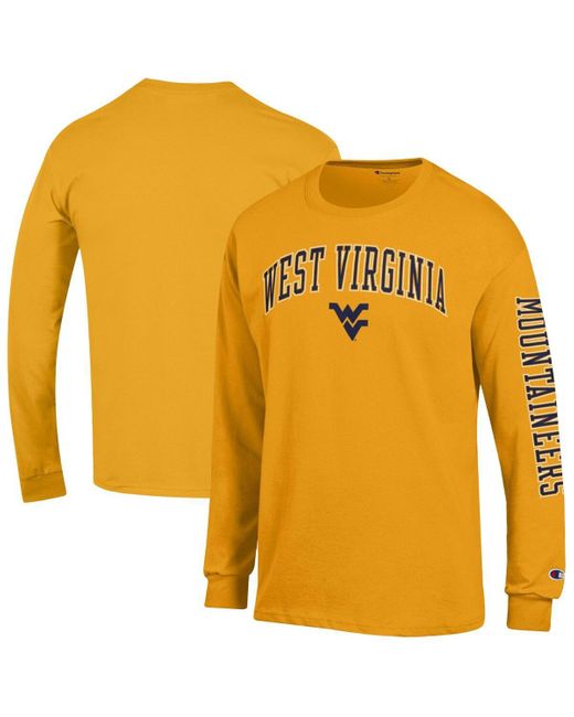 Champion Yellow West Virginia Mountaineers Arch Over Logo 2-hit Long Sleeve T-shirt for men