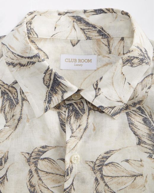 Club Room White Short Sleeve Leaf Print Button-front Shirt for men
