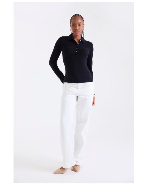 1982 Blue Amaya Cashmere Button Detail Polo Top