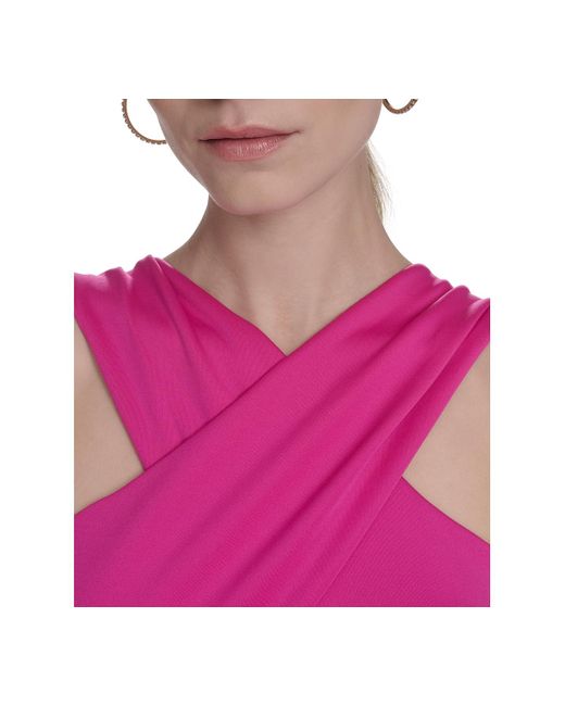 Eliza J Pink Crossover-neck Sleeveless Ruffle-trim Gown