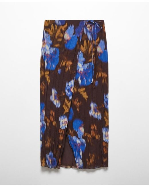 Mango Blue Wrap Print Skirt