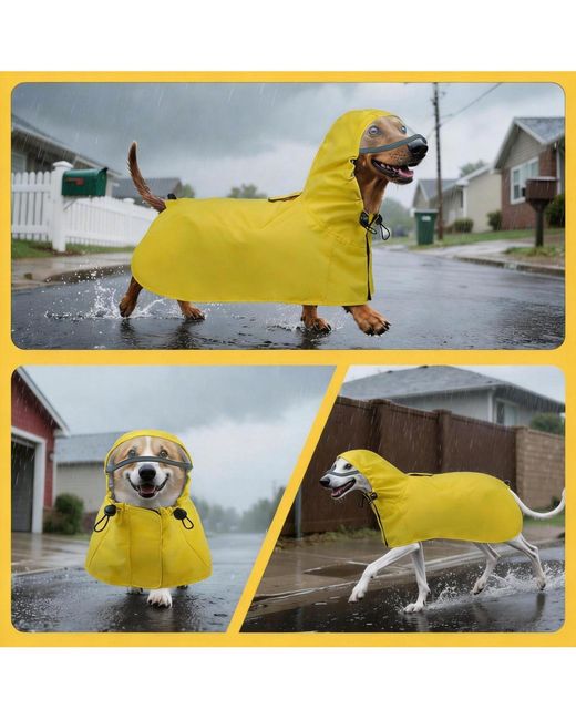 Aronkl Yellow Waterproof Windproof Dog Rain Jacket