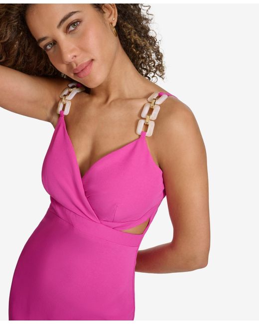 Siena Jewelry Pink Embellished-strap Midi A-line Dress