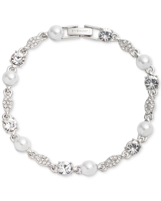 Givenchy Metallic Silver-tone Crystal & Imitation Pearl Flex Bracelet