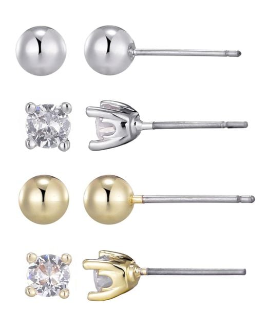 Adornia White Gold Silver Cubic Zirconia Ball Solitaire Stud Set