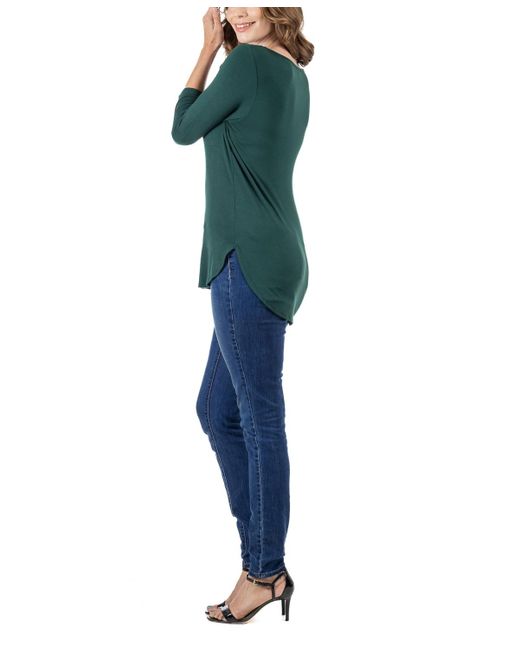 24seven Comfort Apparel Green Criss Cross Round Hemline Tunic Top