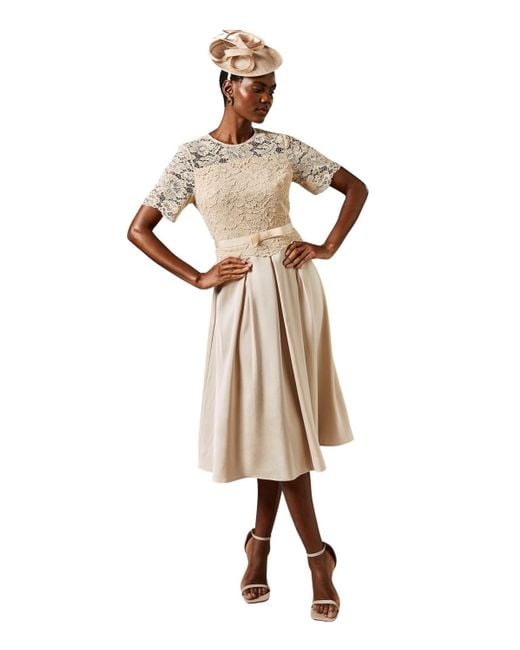 Coast Metallic Lace And Crepe Full Skirted Midi Dress