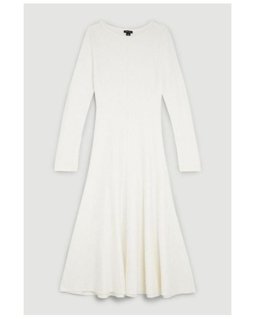 Karen Millen White Knit Wool Look Full Skirt Midi Dress