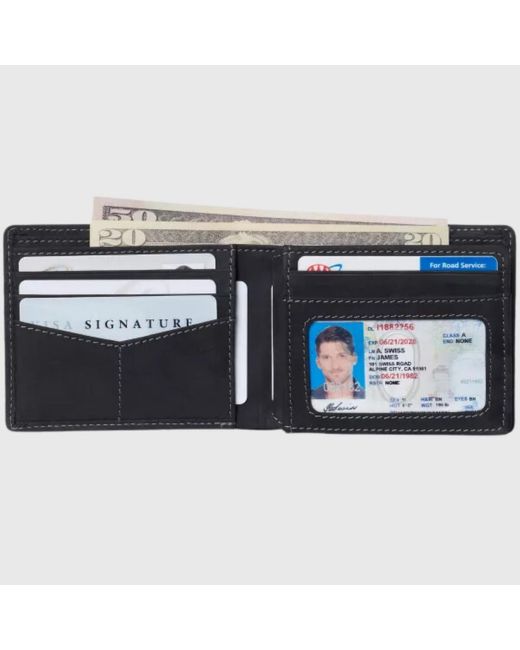 Alpine Swiss Black Commuter Rfid Bifold Wallet 2 Id Windows Divided Bill Section for men