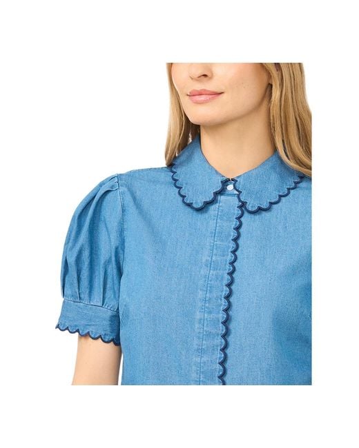 Cece Blue Puff-sleeve Button-front Shirt
