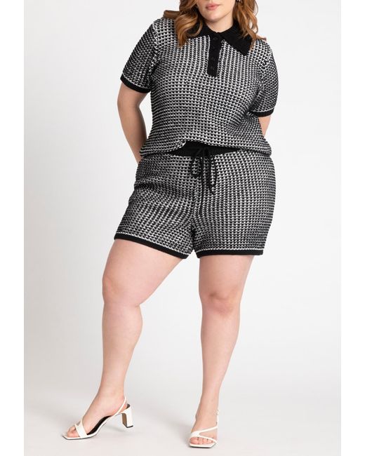 Eloquii Black Plus Size Knitted Easy Polo
