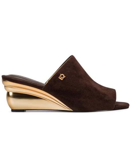 Donna Karan Brown Wedge Mules
