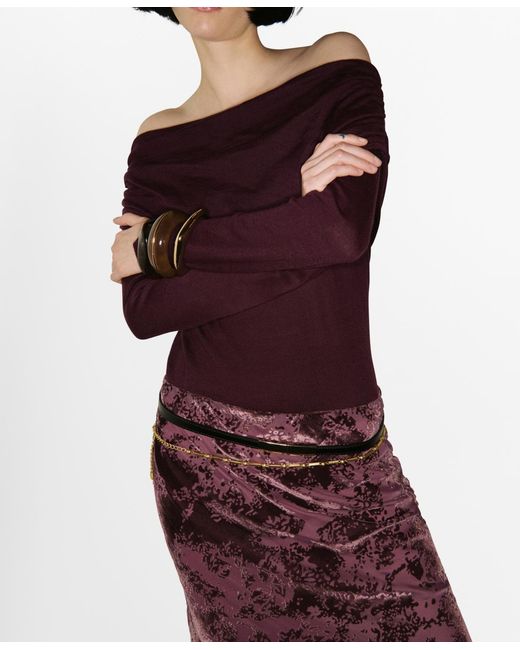 Mango Purple Draped Neckline Fitted Sweater