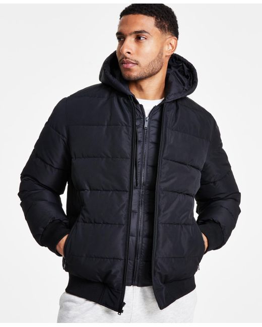 Michael Kors Hooded Puffer Bomber Jacket in Green for Men | Lyst