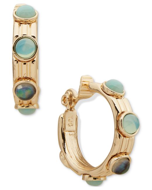 Anne Klein Metallic Gold-tone Small Stone Studded Clip-on Hoop Earrings
