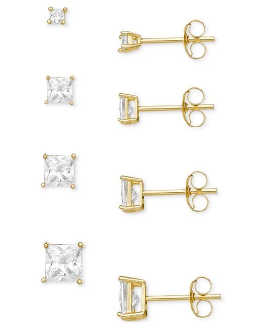 Giani Bernini White 4-pc. Set Cubic Zirconia Princess Stud Earrings In 18k Gold-plated Sterling Silver, Created For Macy's