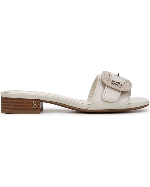 Sam & Libby White Kandie Buckle Block Heel Slide Sandals
