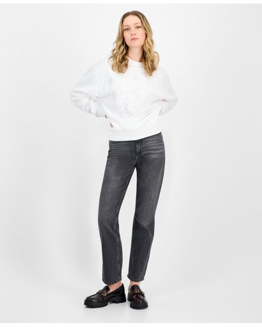 Guess White G-wave Embossed Studded Sweatshirt