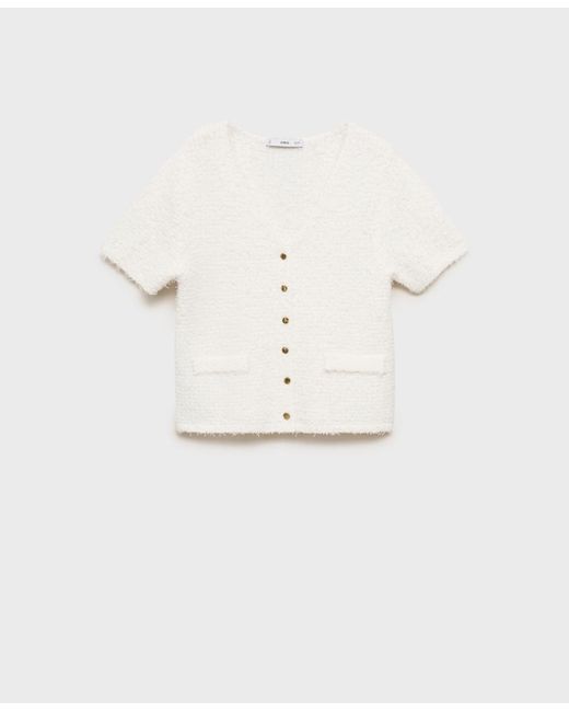 Mango White Short-sleeved Boucle Cardigan