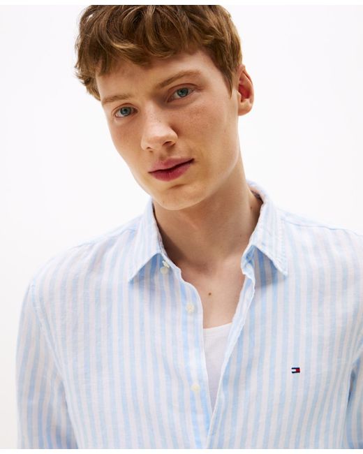 Tommy Hilfiger White Pigment-dyed Stripe Linen Button Up Shirt for men