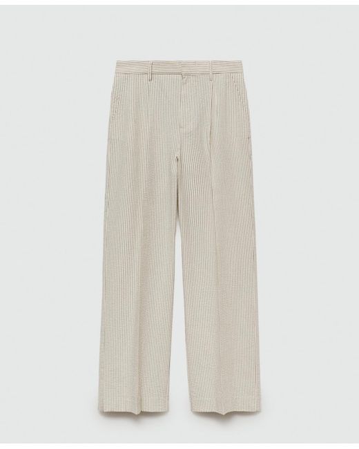Mango White Straight Striped Pants