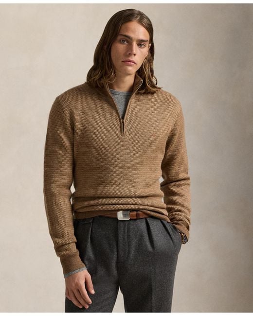 Polo Ralph Lauren Men's Brown Washable Wool Quarter-zip Sweater