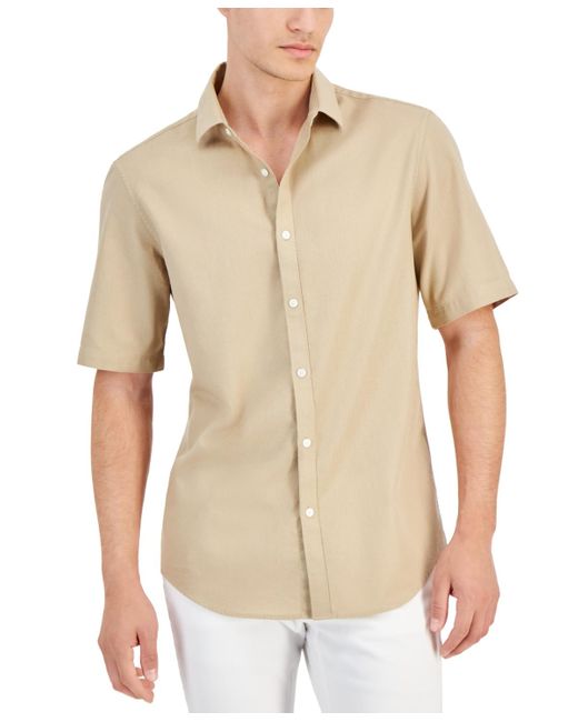 Alfani Natural Short-sleeve Solid Textured Shirt for men