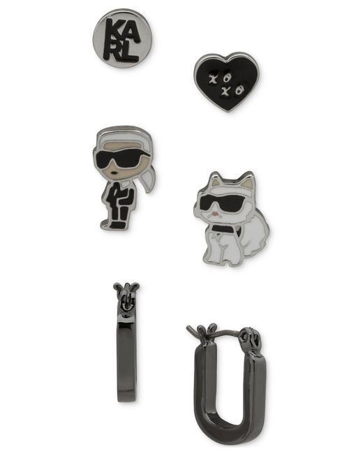 Karl Lagerfeld White 3-pc. Mismatched Stud & Hoop Earrings Set