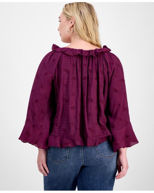 And Now This Purple Plus Size Bell-sleeve High-low Blouse