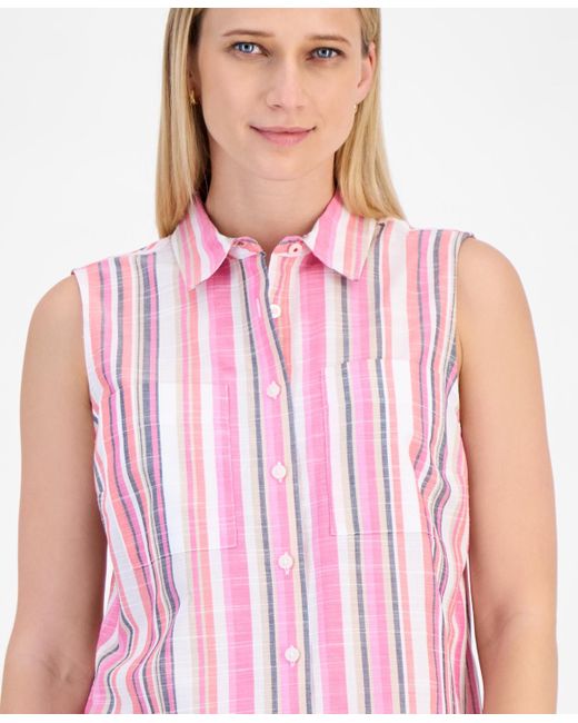 Nautica Pink Striped Sleeveless Button Shirt