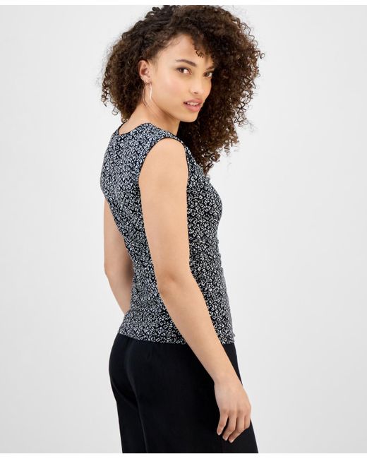 INC International Concepts Blue Petite Printed Mesh Tank Top