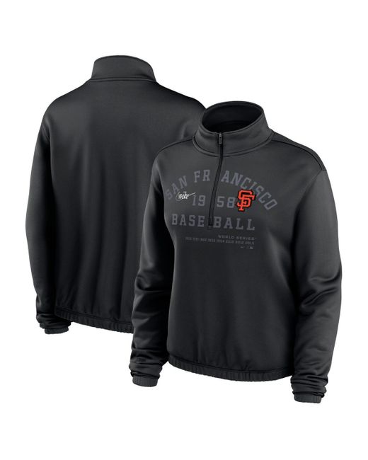 Nike Black San Francisco Giants Rewind Splice Half-zip Semi-cropped Bubble Hem Sweatshirt