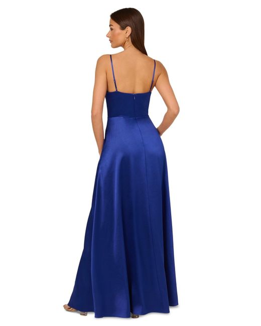 Adrianna Papell Blue Satin Corset Maxi Dress