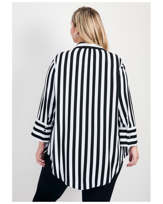 Avenue Blue Linear Longline Stripe Shirt