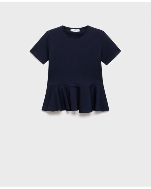 Mango Blue Short-sleeved Peplum T-shirt