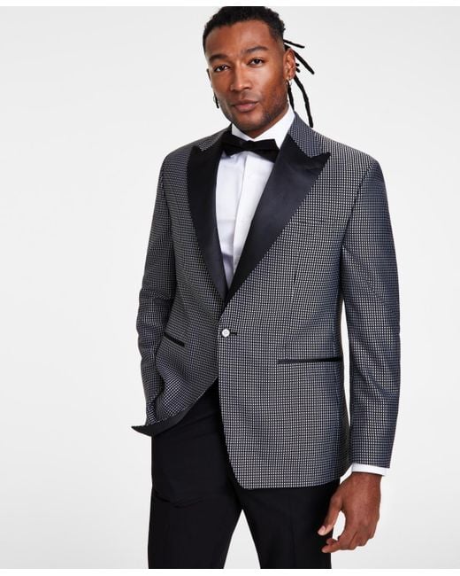 Tayion Collection Gray Classic Fit Contrast-trim Dinner Jacket for men