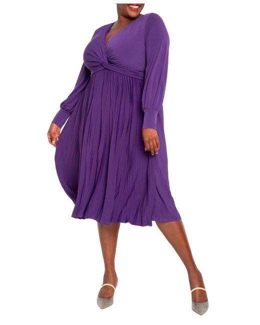 Eloquii Purple Plus Size Knot Front Pleated Skirt Dress