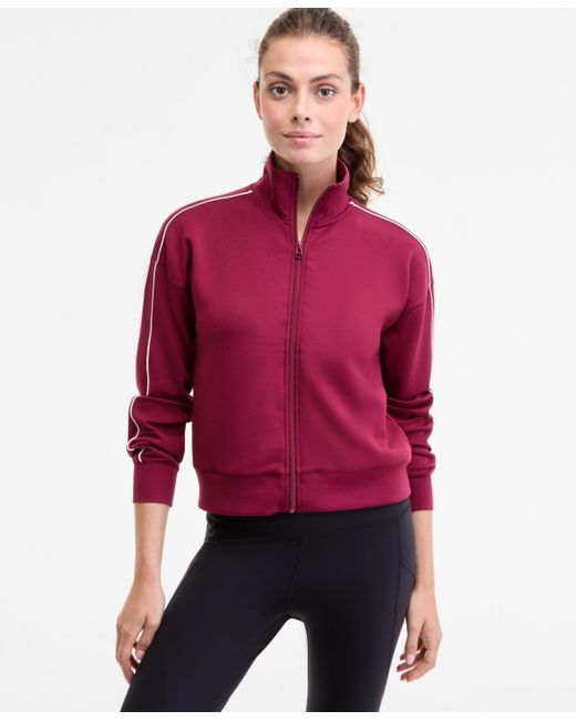 ID Ideology Red Relaxed Butter Soft Funnel-neck Zip-front Sweater
